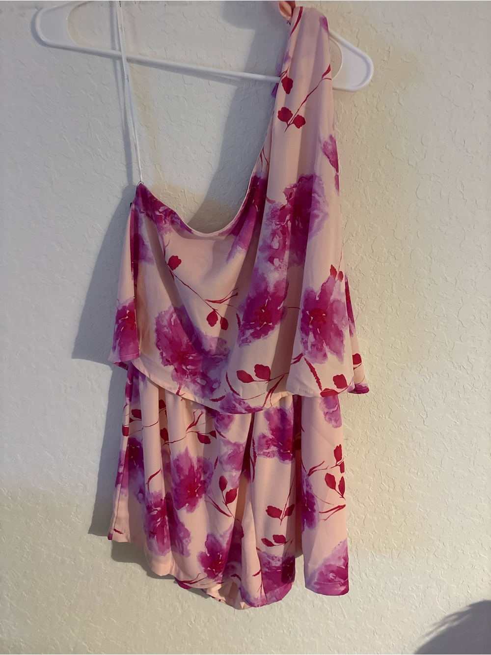 Floral One-Shoulder Ruffle Women's Top - Pink/Purple